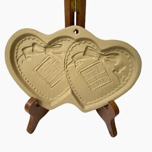 Brown Bag Cookie Art Mold Double Hearts Design Ceramic 1988 Cottagecore Vintage
